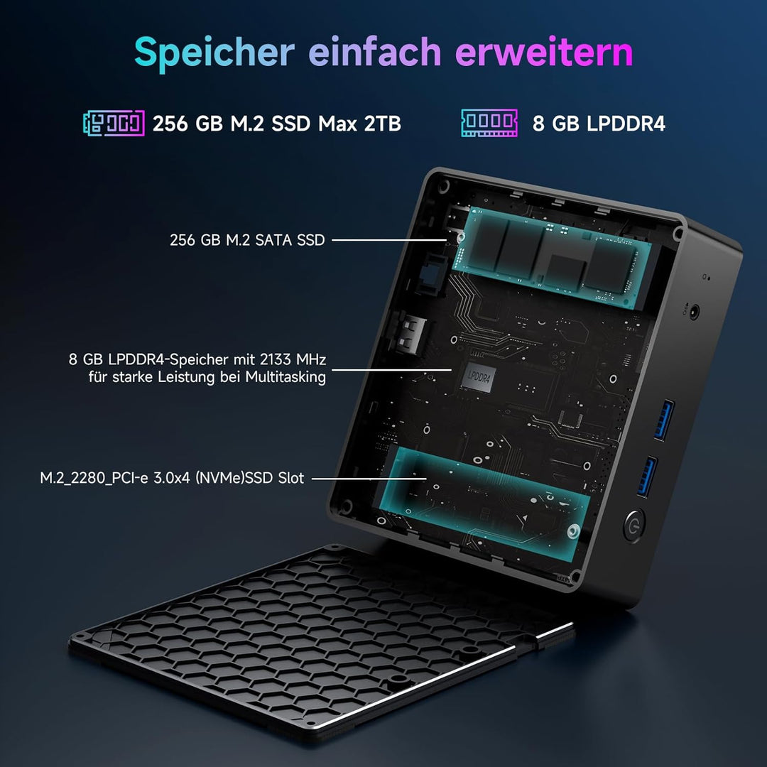 BMAX Mini-PC W11 Pro, Prozessor der 11. Generation N5095 (max. 2,9 GHz), 8 GB LPDDR4 + 256 GB M.2 SS