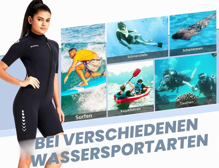 ZCCO Herren Shorty Neoprenanzuge 3 mm Neopren Damen Frontreissverschluss Tauchanzug zum Tauchen Schw