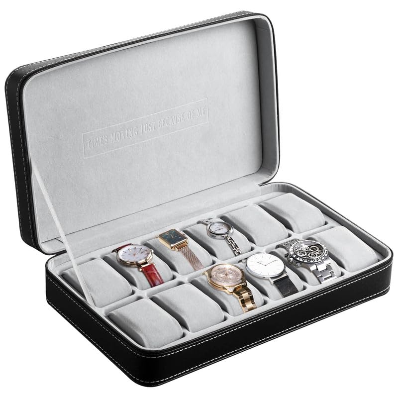 OSVINO Uhrenbox 6/10/12 Uhren Herren Schwarz Uhrenkasten Uhrenkissen aus Samt, Reise Schmuckkästchen