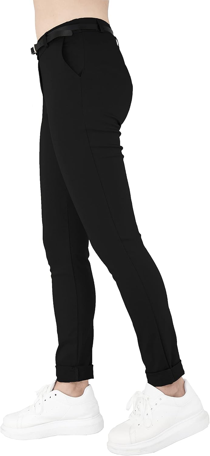 JOPHY & CO. Elastische Damen-Chino-Hose mit Gürtel (Artikelnummer: 3008) Regulär S Schwarz, Regulär