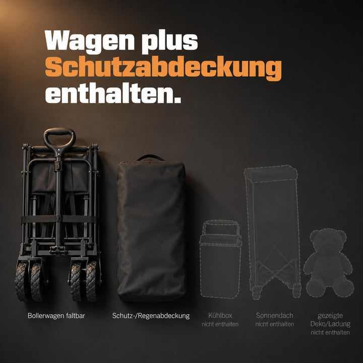 ONBEST Bollerwagen faltbar - Plus Regenschutz - Faltbollerwagen - Bollerwagen Für viele Anwendungen