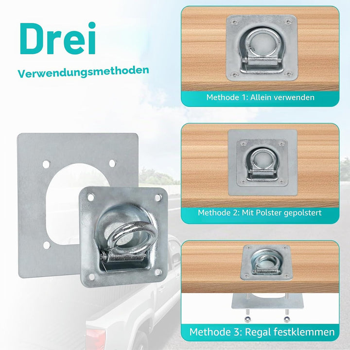 EXLECO 6pcs Zurrösen für Anhänger mit Gegenplatte &amp; Schrauben, Zurrmulden Versenkt Anhängerösen Verz