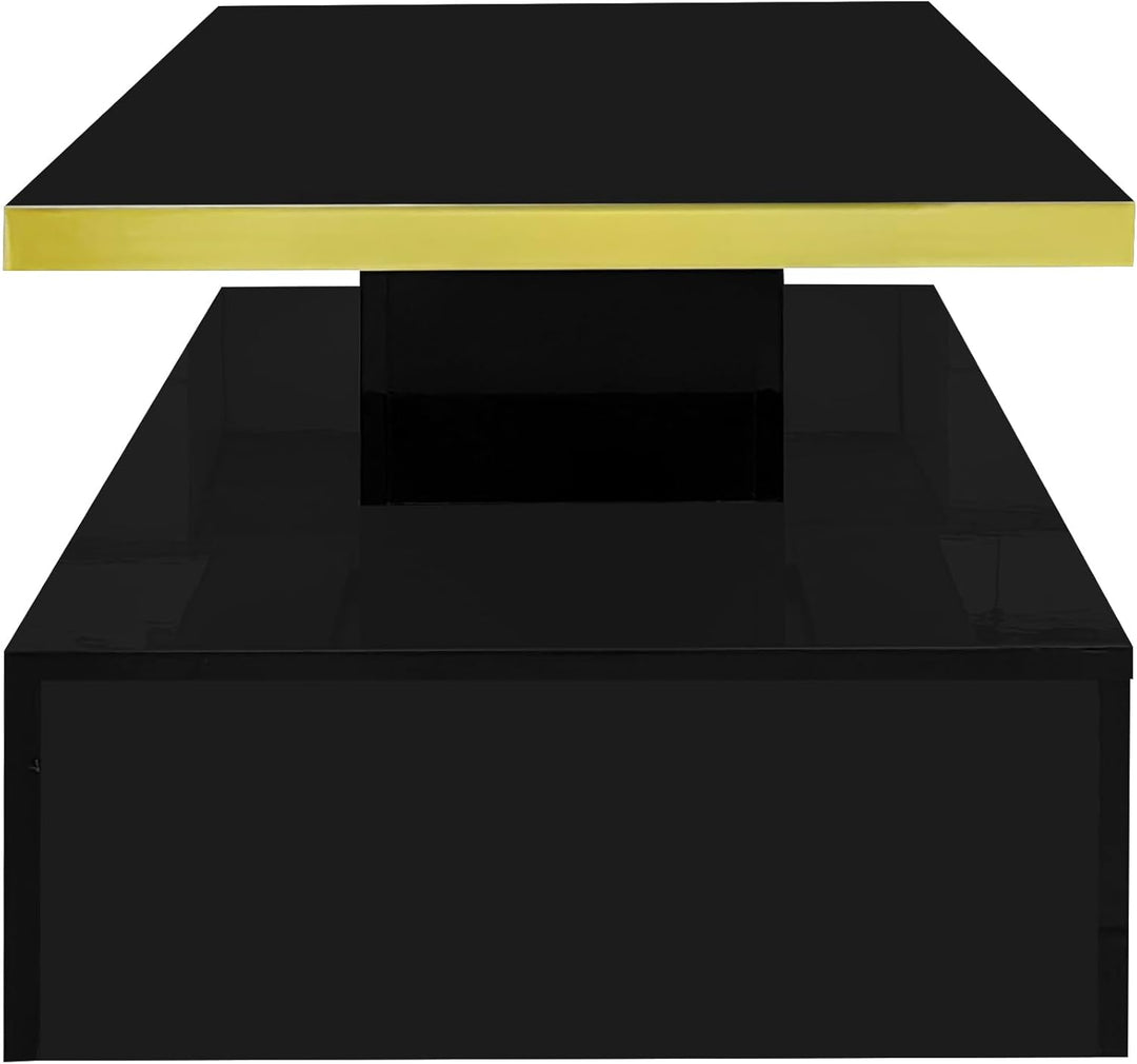 Merax LED Couchtisch Wohnzimmertisch mit Schubladen Hochglanz, Modern Beistelltisch Kaffeetisch mit