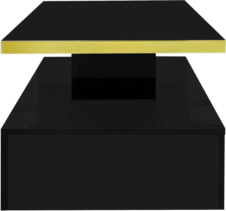 Merax LED Couchtisch Wohnzimmertisch mit Schubladen Hochglanz, Modern Beistelltisch Kaffeetisch mit