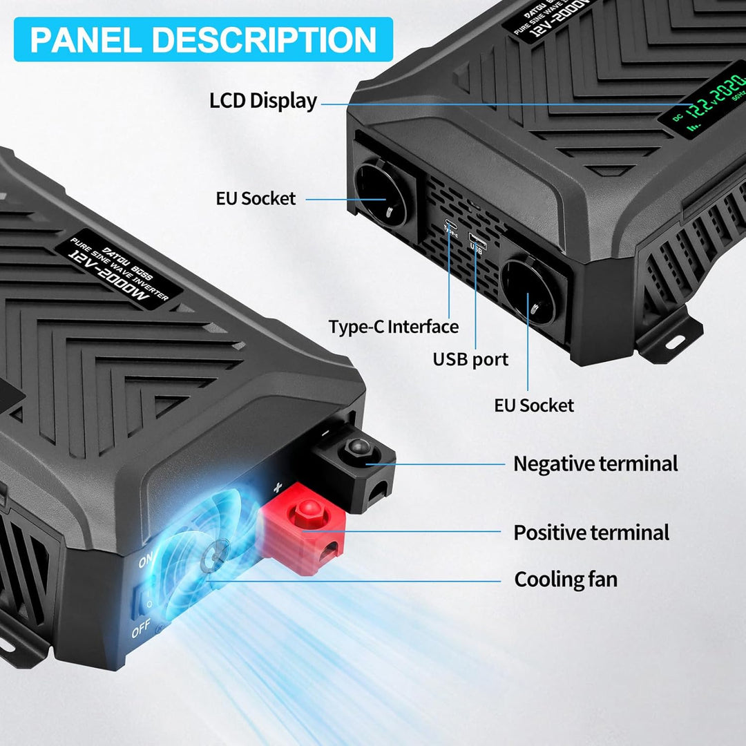 DATOUBOSS 2000W/4000W Spannungswandler 12v auf 230v Reiner Sinus Wechselrichter Power Inverter mit 2