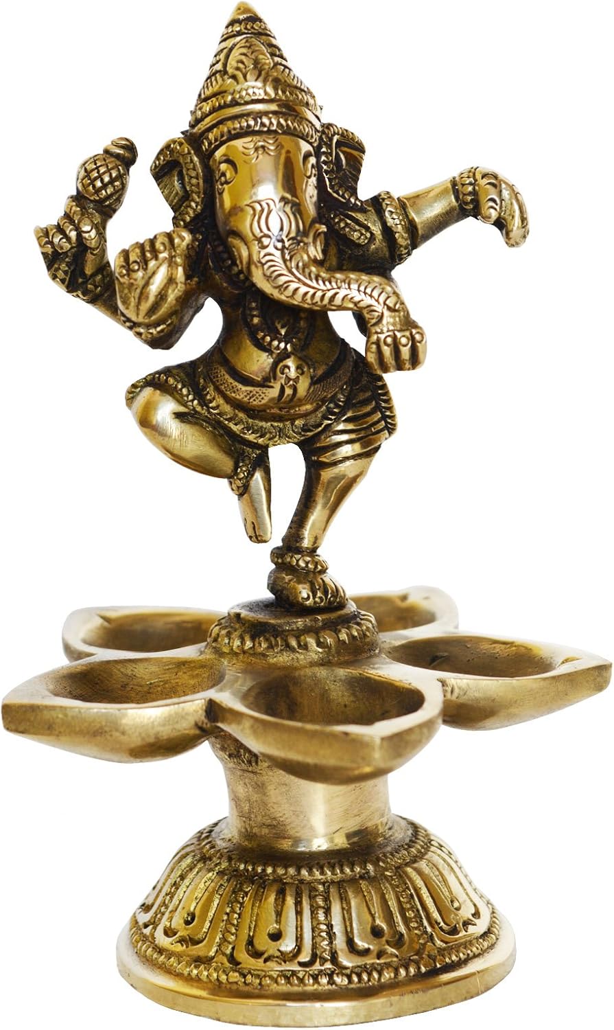 Aakrati Öllampe aus Messing, Motiv: tanzende Ganesha, dekorative Metalllampe, Statue für Heimdekorat