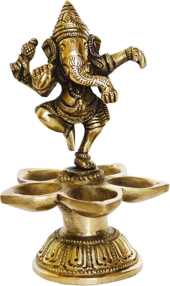 Aakrati Öllampe aus Messing, Motiv: tanzende Ganesha, dekorative Metalllampe, Statue für Heimdekorat