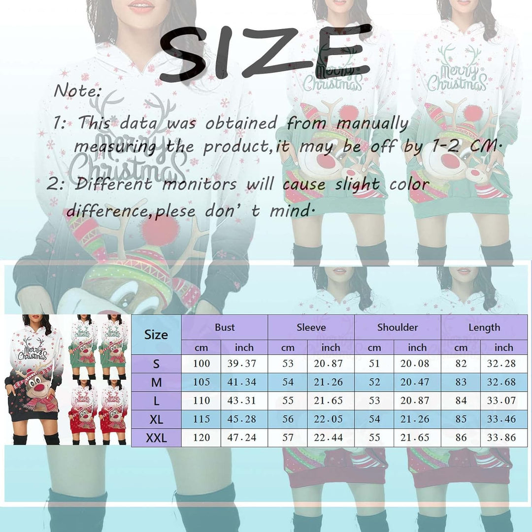 C'est TT Weihnachtskleid Damen Hoodie Langarm Hoodie Kleid Sweatkleid Long Kapuzen Sweatshirt Kleide