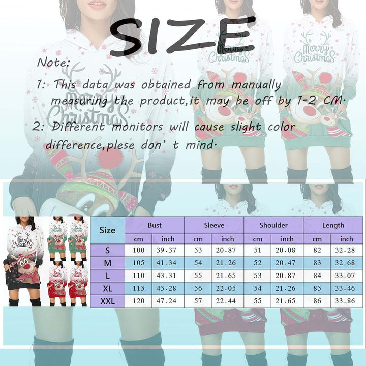 C'est TT Weihnachtskleid Damen Hoodie Langarm Hoodie Kleid Sweatkleid Long Kapuzen Sweatshirt Kleide
