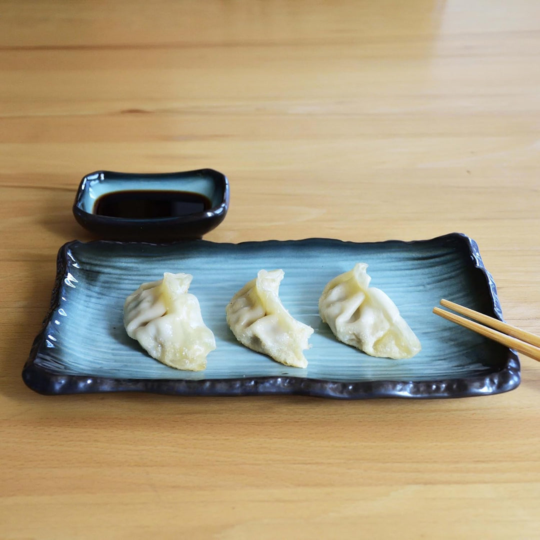 8-tlg. Sushi Geschirr Set für 2 Personen blau/schwarz - Sushi Servierset mit 2x Sushiteller, Dip-Sch