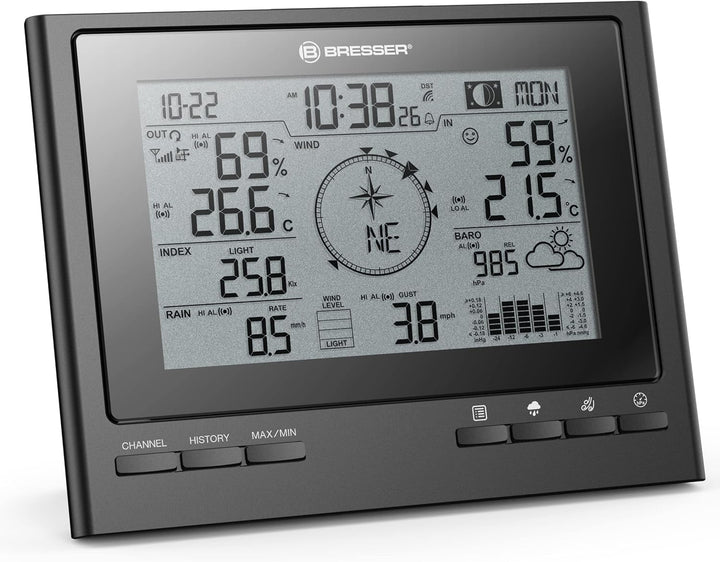 Bresser Wetterstation Funk mit Aussensensor 7-in-1 Wetter-Center ClimateScout mit Profi-Aussensensor
