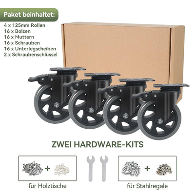 BAOLIHUI 125mm Schwerlastrollen Graue 4er Set Möbelrollen Bis zu 800KG, 360 Grad Doppelverriegelung