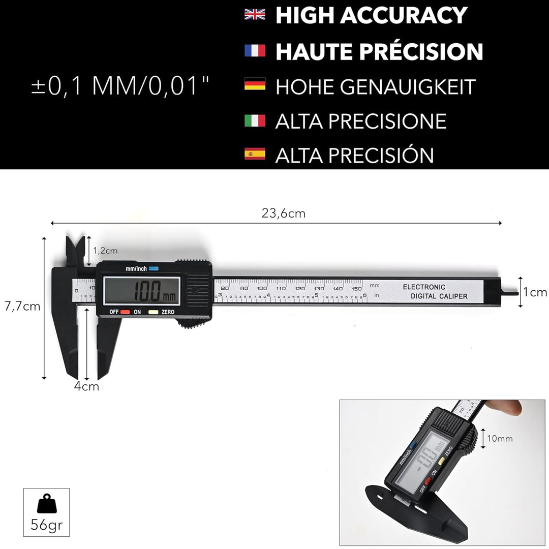 Digitaler Messschieber, 15 cm, französische Marke, inklusive Aufbewahrungsbox und Batterie