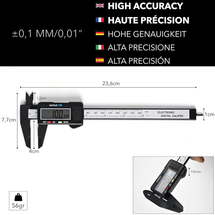 Digitaler Messschieber, 15 cm, französische Marke, inklusive Aufbewahrungsbox und Batterie