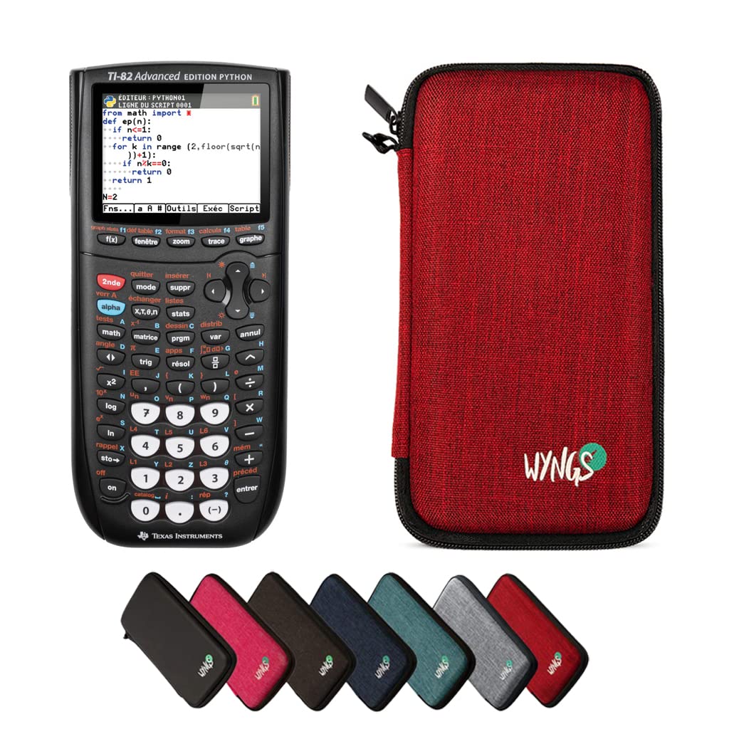 CALCUSO Sparpaket: TI-82 Advanced Python Edition Grafikrechner + WYNGS Schutztasche rot + Erweiterte