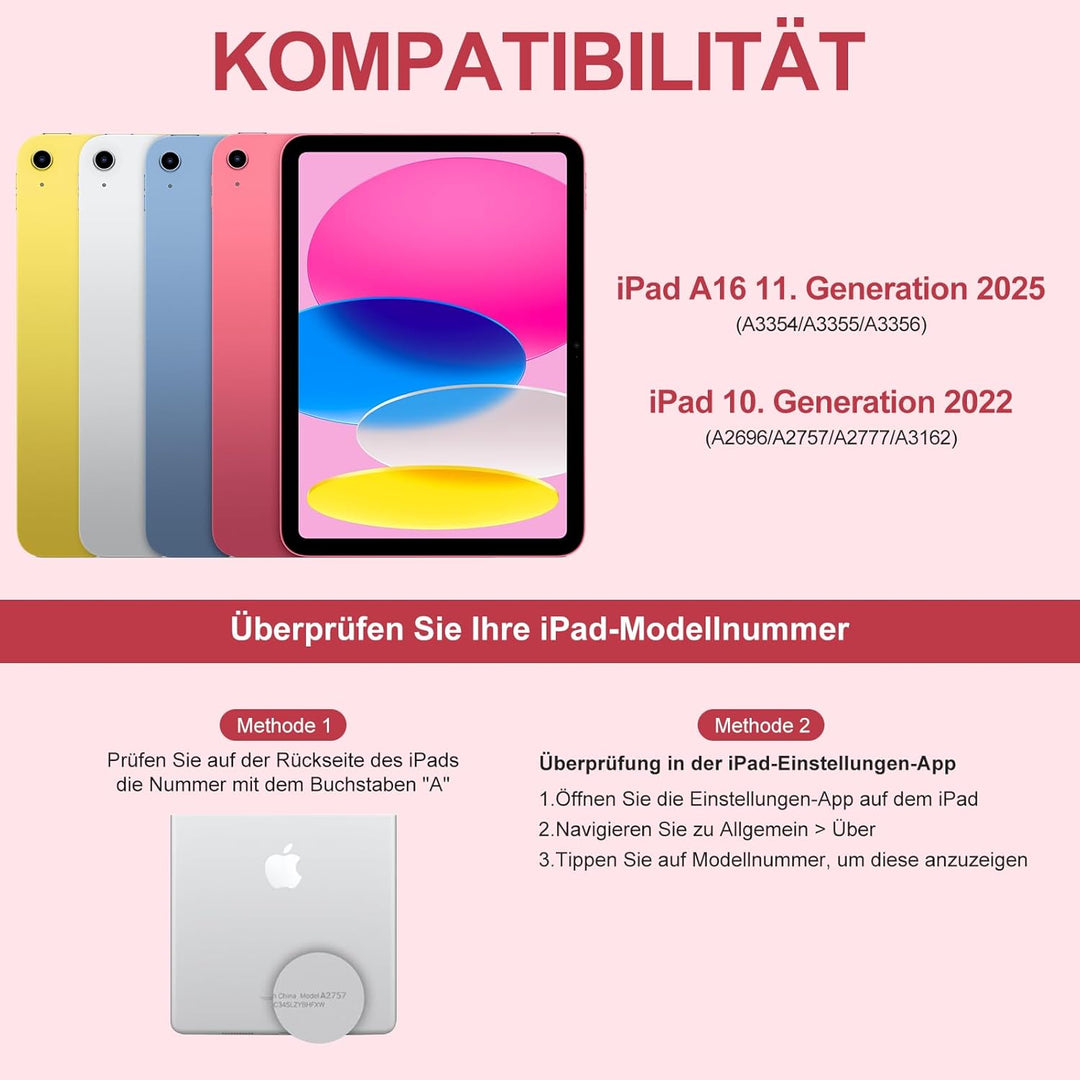 MMK Tastatur Hülle für iPad A16 11 Generation 2025/10 Generation 2022(11/10.9 Zoll), 7 Farben Beleuc