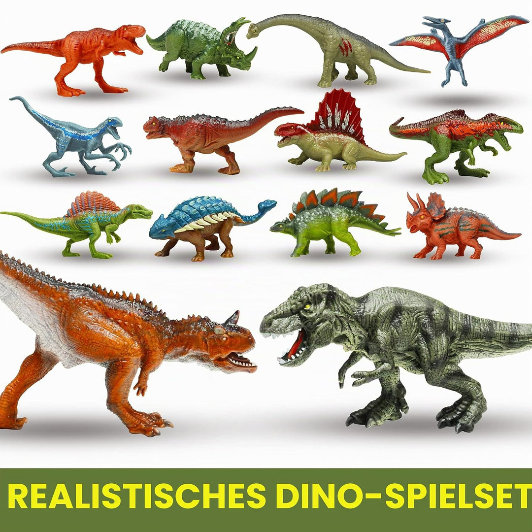 Oriate Dinosaurier Catch n Run Kampfspielset, inklusive Big Trex & Carnotaurus 12 Miniatur-Dino-Figu