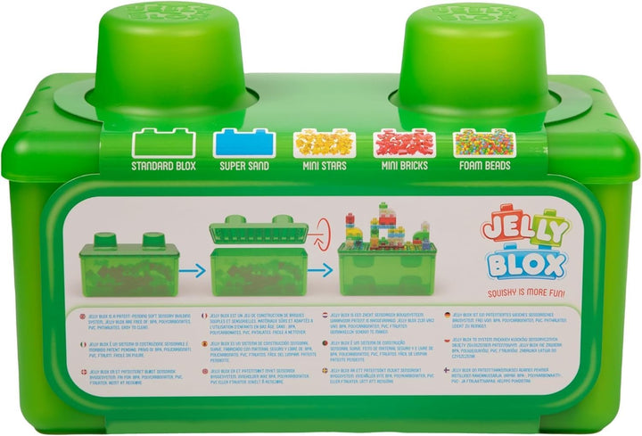Jelly Blox Stash & Stack (2-in1 Aufbewahrungskoffer), Bauspielzeug ab 2 Jahren, mit 30 Sensorische B
