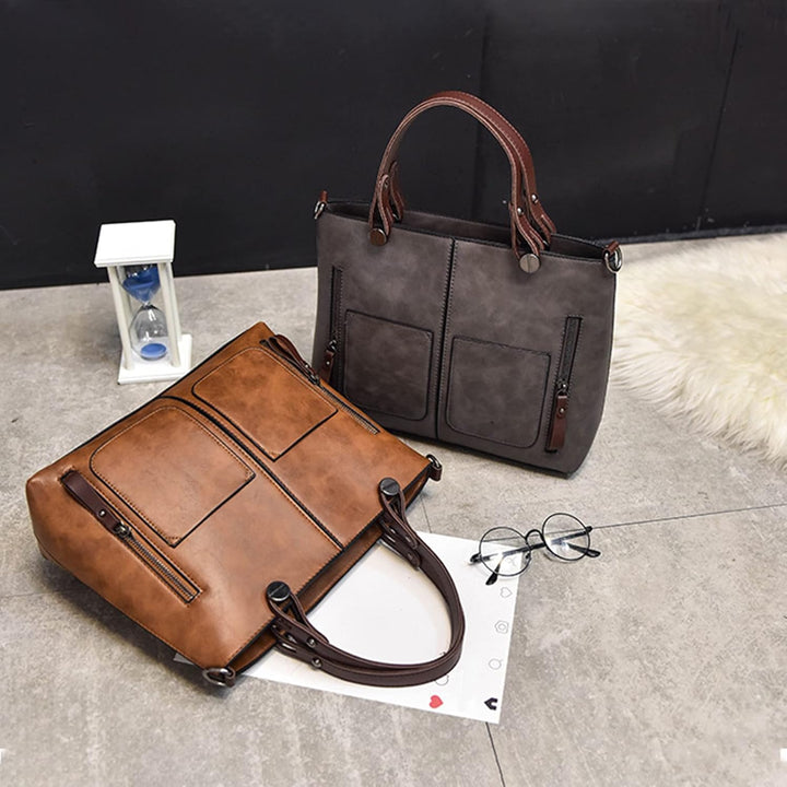 PORRASSO Retro Handtasche Damen Schultertasche Gross Henkeltaschen Frauen PU Leder Umhängetasche für