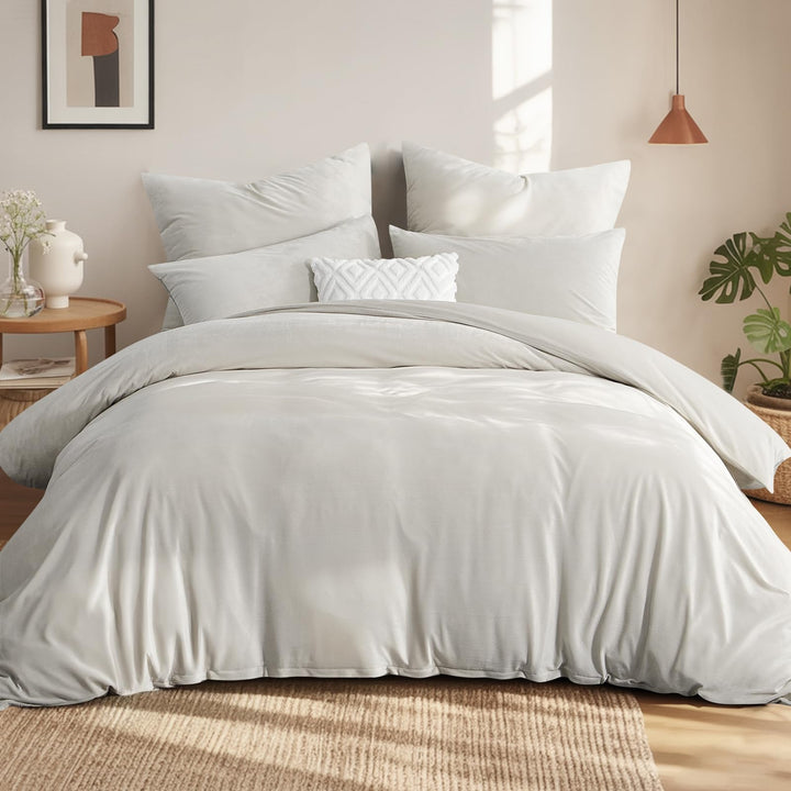 Aisbo Winter Plüsch Bettwäsche 220x240 3teilig Beige - Flanell Flauschige Warme Bettbezug und 2 Kiss