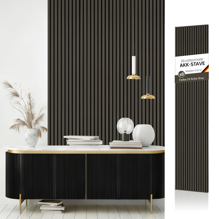 AKK-STAVE Akustikpaneele Holz 240x60 cm (8er-Set 11,52 m²) - Akustik Paneele & Holzpaneele Wand | Ho