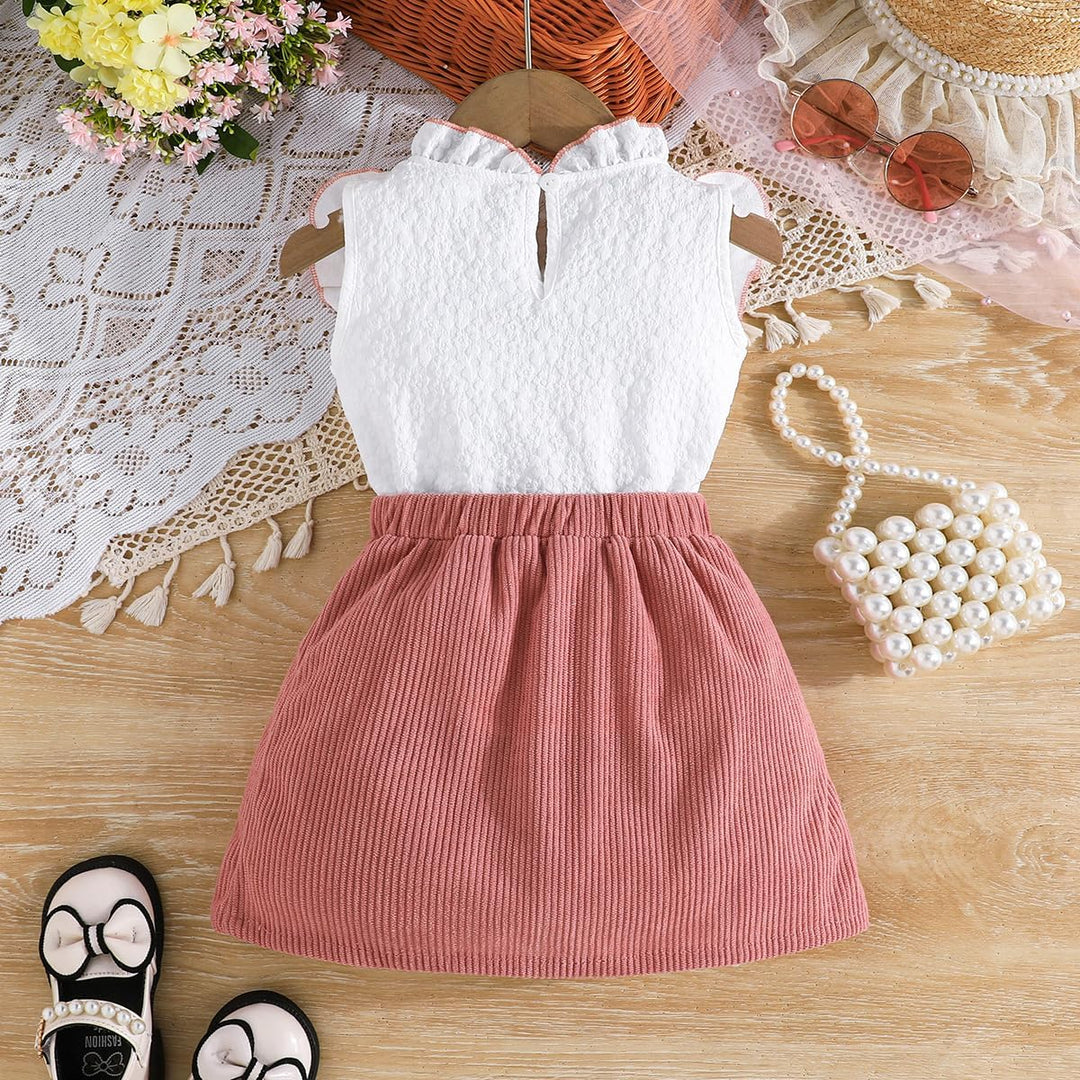 Kleinkind Baby Mädchen Outfits Rüschen Ärmellose Hemden Tops + Elegant Schleife Mini Rock 2 Stück Fr