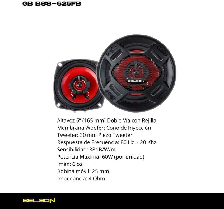Belson BSS-625FB Lautsprecher-Set, Koaxial-Lautsprecher, 2-Wege, 120 W, Schwarz