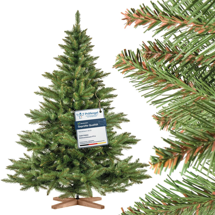 FAIRYTREES künstlicher Weihnachtsbaum NORDMANNTANNE, grüner Stamm, Material PVC, inkl. Holzständer,