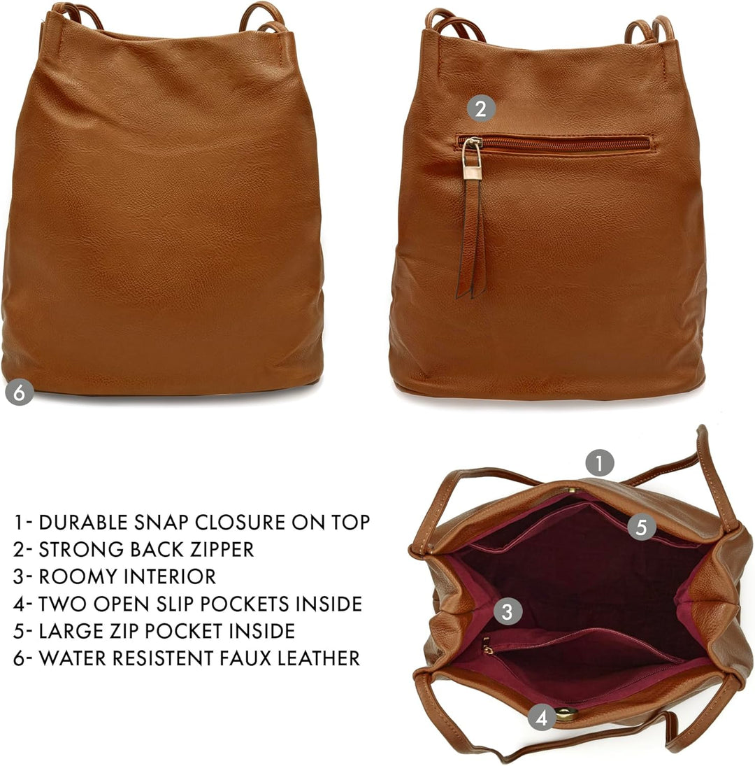 Woodland Leathers Damen-Handtasche aus veganem Leder, mittelgross, elegante schwarze Handtasche mit