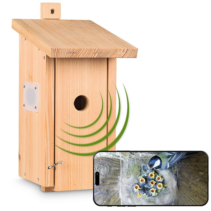 Nestblick Plus in Beige mit WLAN-Kamera. Nistkasten für Live-Beobachtung mit App, Full-HD, Nachtsich