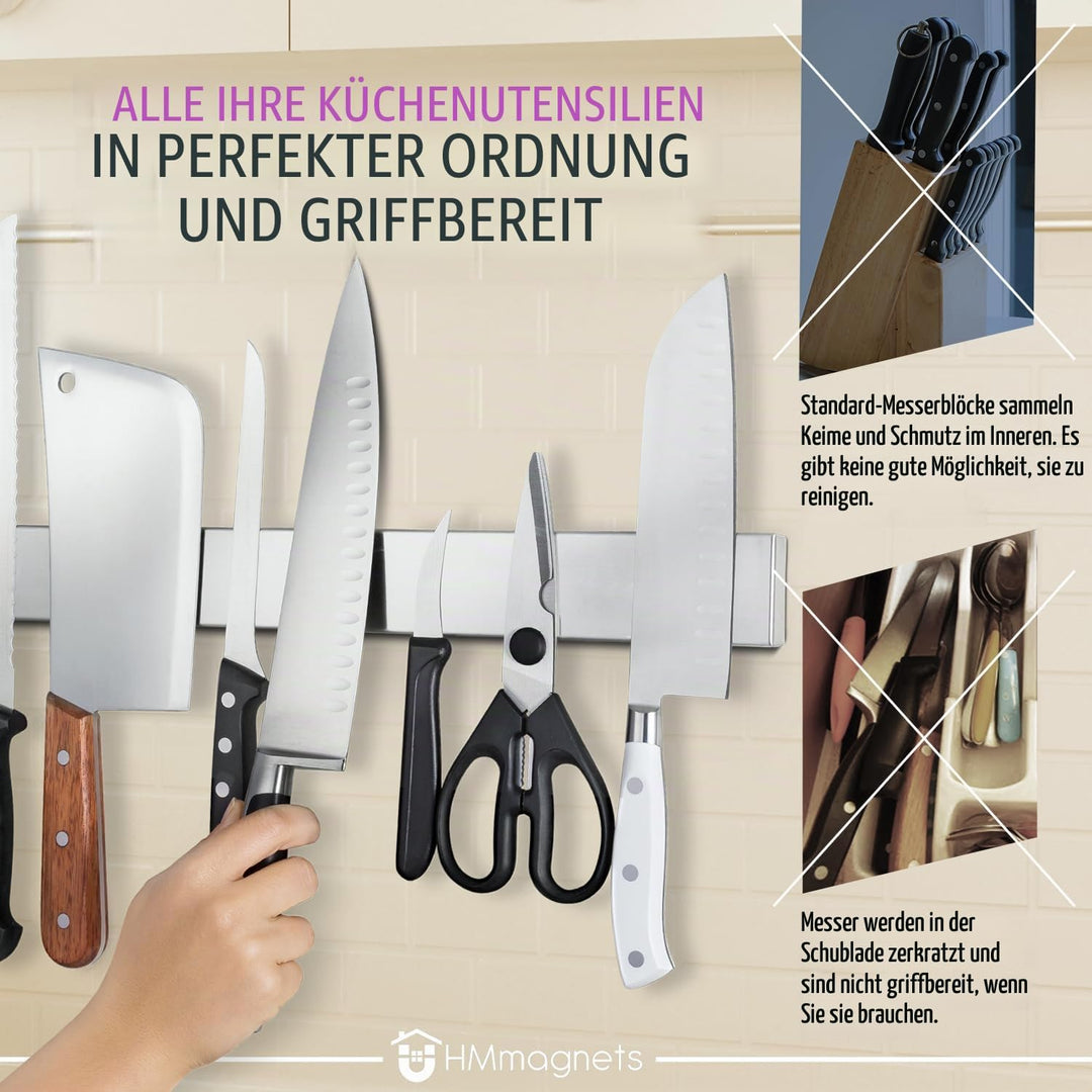 Premium 61cm Magnetleiste Messer für Wand (Grosse Grösse) - Extra Starker Messerhalter Magnetisch -