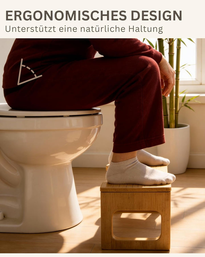 WERTO Toilettenhocker Klappbar aus Bambus-Holz - Ergonomischer Klohocker fürs Erwachsene - 𝗥𝘂𝘁𝘀𝗰𝗵𝗳𝗲𝘀