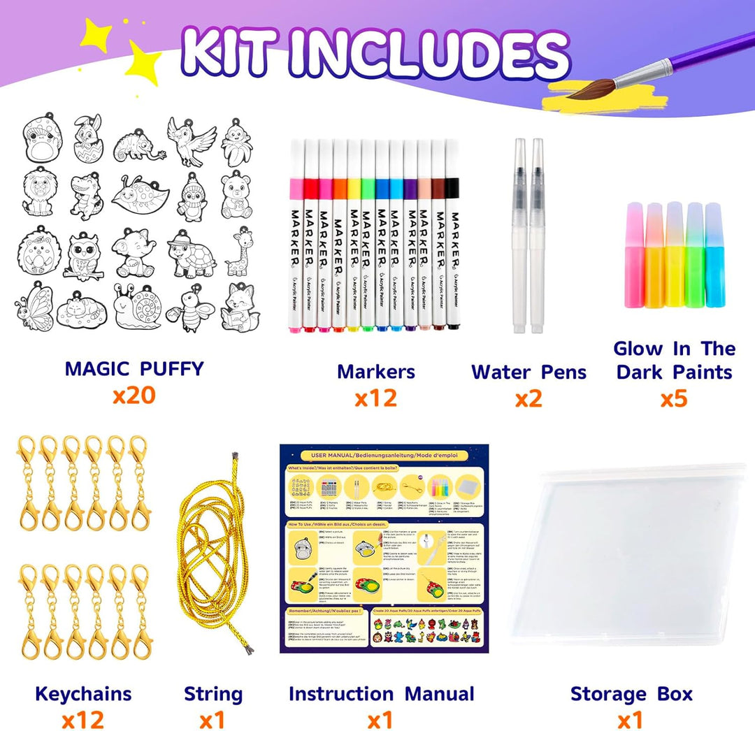 Zefy Bastelset Kinder 4-12 Jahre, 20 Stück Leuchtende 3D Aqua Puffy | DIY Kreativ Basteln Magic Foam