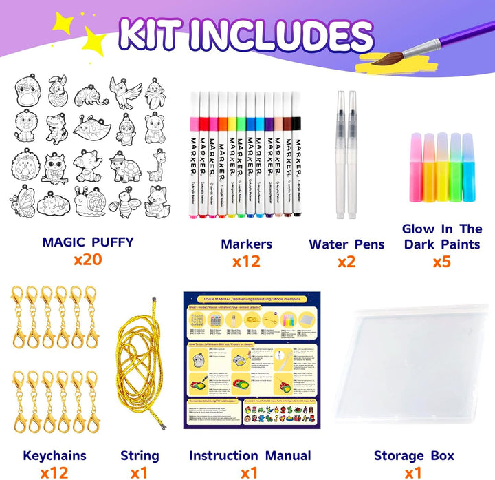 Zefy Bastelset Kinder 4-12 Jahre, 20 Stück Leuchtende 3D Aqua Puffy | DIY Kreativ Basteln Magic Foam