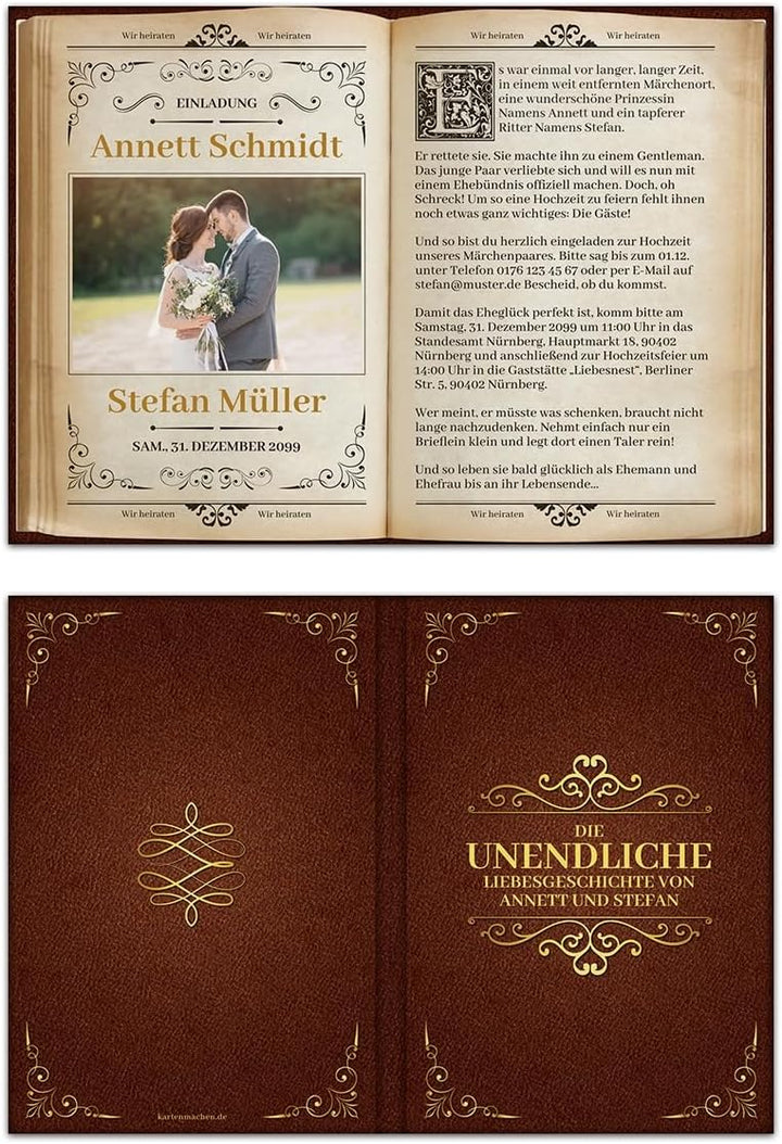 10 x Hochzeitseinladungen Hochzeit Einladungskarten individuell - Märchenbuch Liebesgeschichte