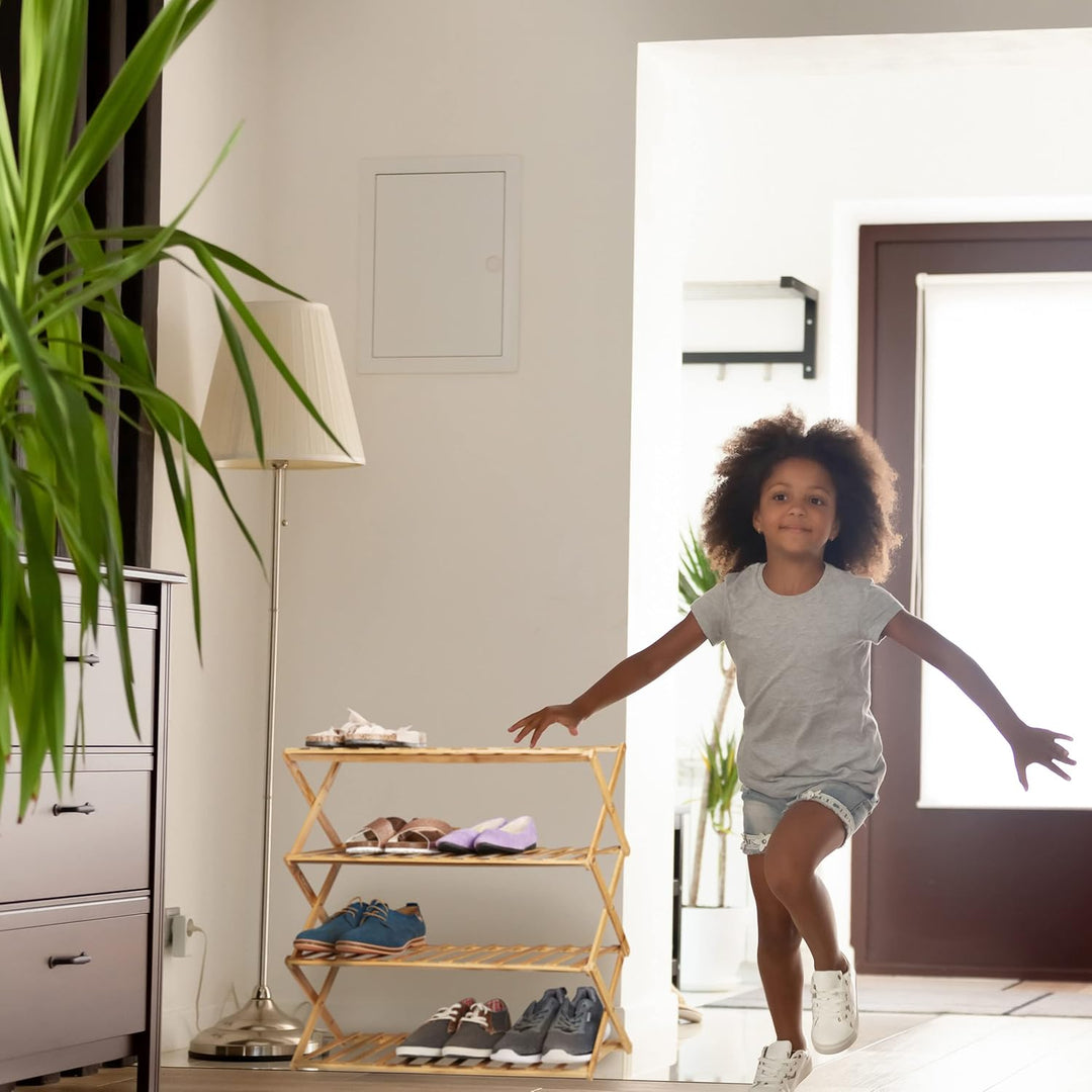Relaxdays faltbares Schuhregal, 4 Ebenen, 12 Paar Schuhe, Zuhause & Camping, Bambus Schuhständer, HB