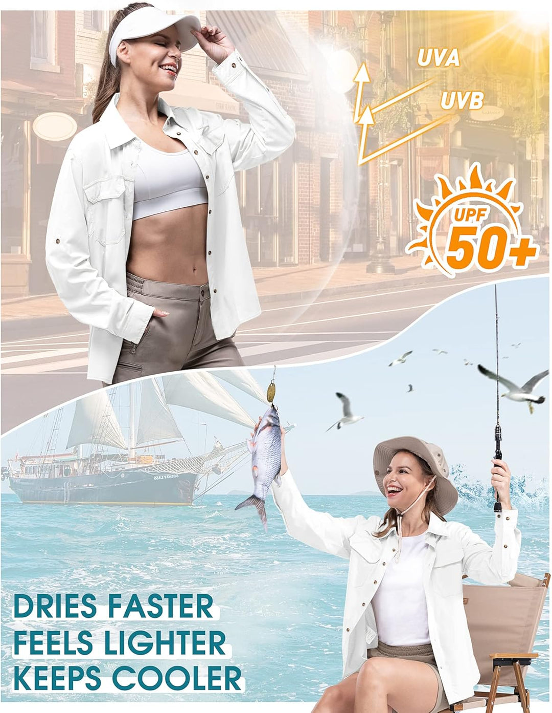 33,000ft Hemd Damen UPF50+ UV Schutz Outdoorhemd Schnelltrocknend Freizeithemd Langarm Funktionshemd