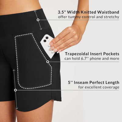 BALEAF Damen Badeshorts Bauchkontrolle UPF50+ Badehose Schnell Trocknend Schwimmhose Hohe Taille Boa
