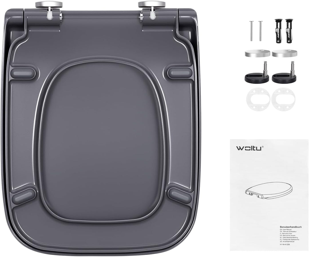 WOLTU Toilettendeckel mit Absenkautomatik, WC Sitz Eckig, aus Duroplast, Quick-Release zur einfachen