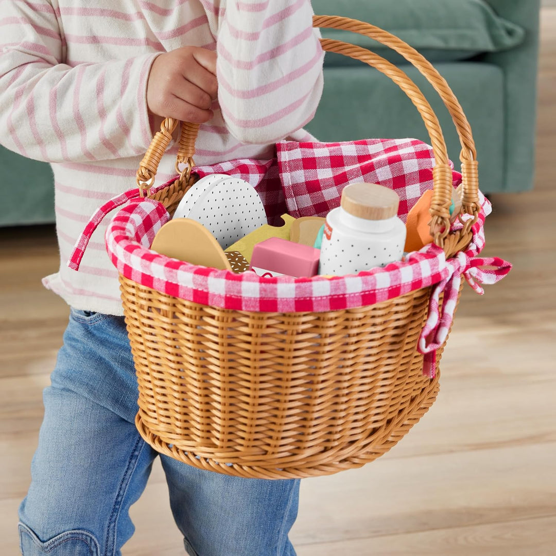 Fisher-Price Picknickkorb-Set aus Holz für Rollenspiele, 31 Holzteile für Kindergartenkinder ab DREI