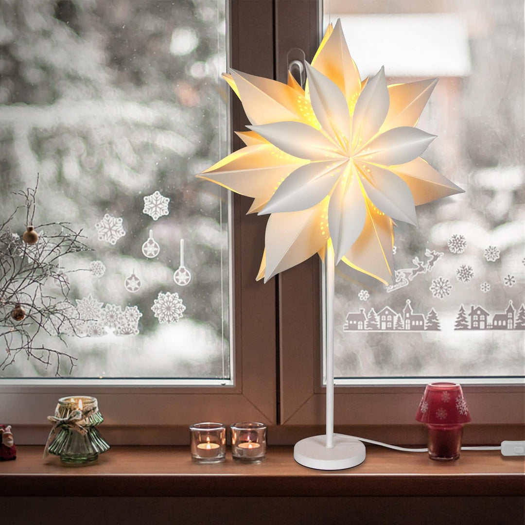 EANLOLY 45cm Stehender Weihnachtsstern Beleuchtet - LED Papierstern Weihnachten Tischlampe für Weihn