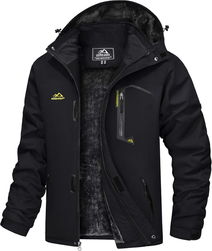 TACVASEN Herren Winter Wasserdichte Winddichte Winterjacke Warme Fleece-Futter Ski Regenmantel mit K