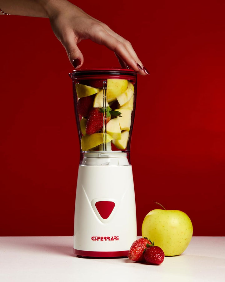 G3 Ferrari G20073 Mixer, 170 Watt, 500-cc-Kapazität, Pulse-Funktion, Edelstahlklingen, Weiss/Rot.