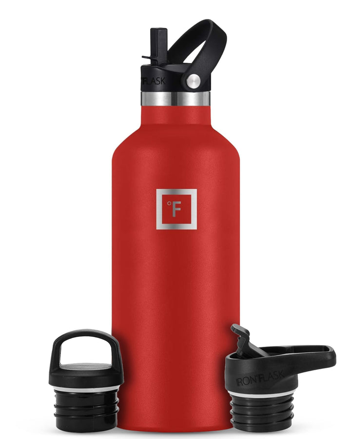 Edelstahl Trinkflasche mit 3 Deckel - Auslaufsicher Thermosflasche - Metall Wasserflasche Doppelwand