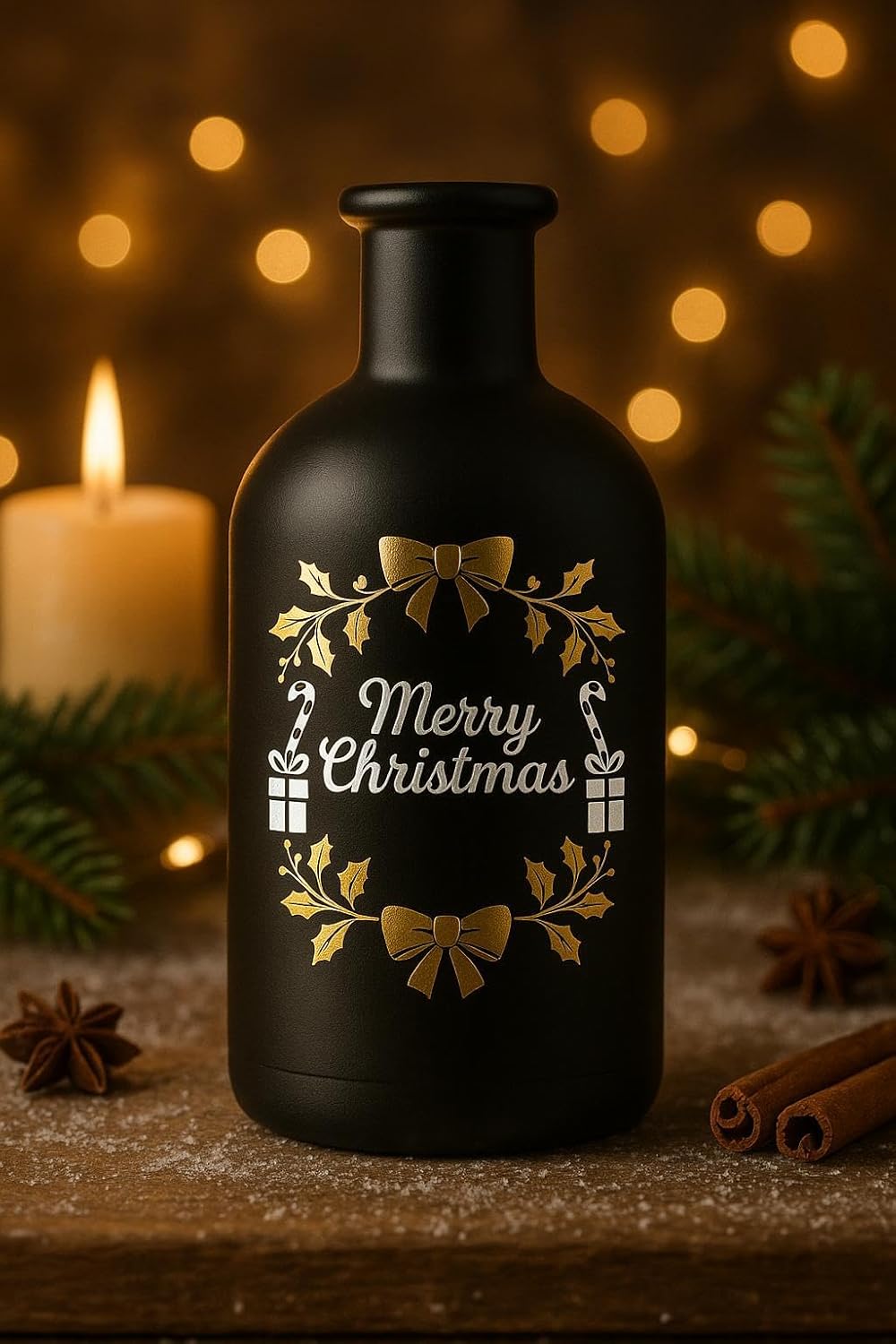 gouveo 6er Set Glasflaschen 250 ml (0,25 l) Weihnachtsflasche 250 ml Korkverschluss mit Holzgriff, s