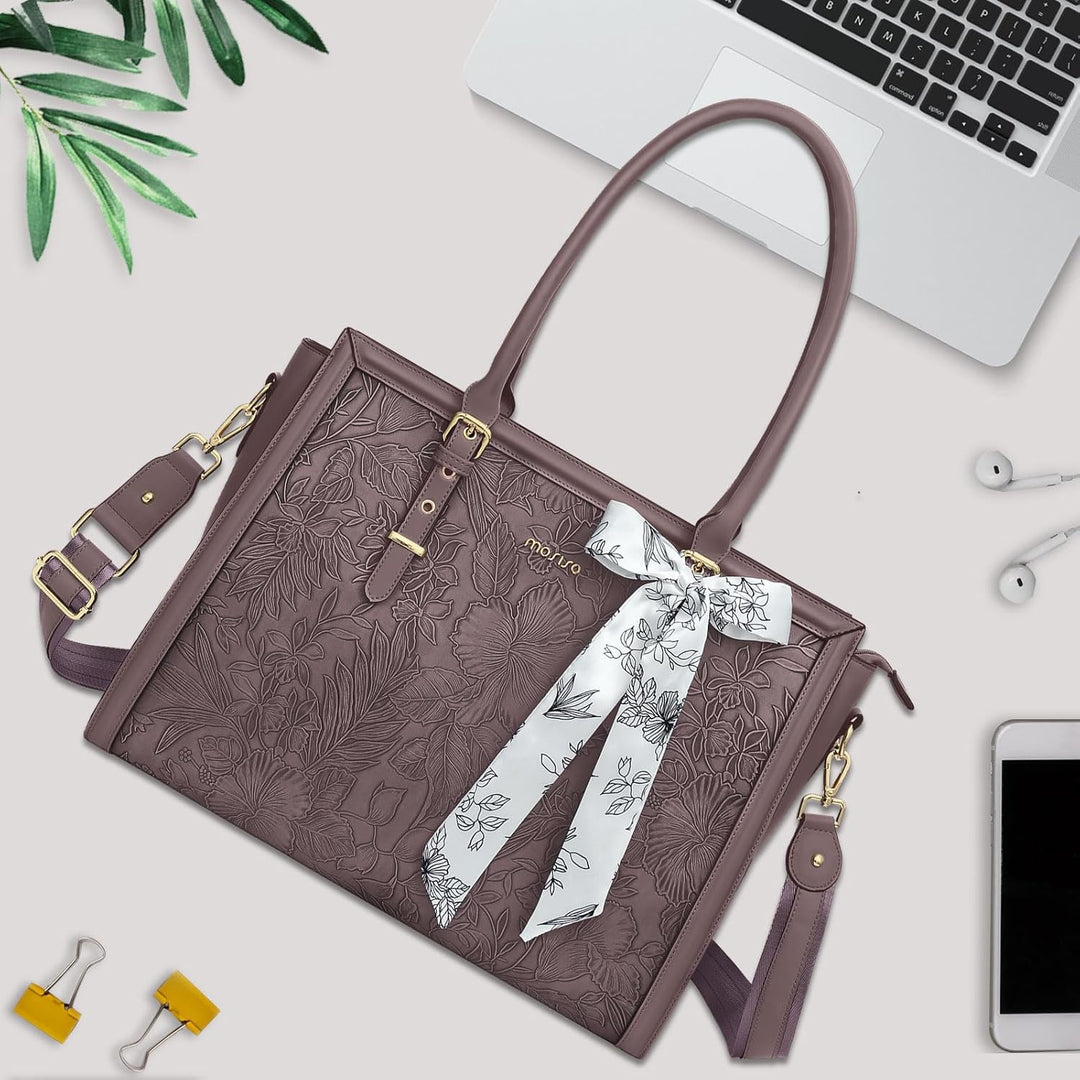 MOSISO Laptop Tasche für Frauen,17,3 Zoll PU Leder Tote Bag Kompatibel mit MacBook,HP,Dell,Asus Note