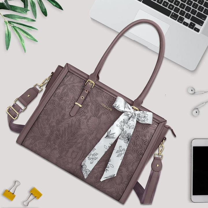 MOSISO Laptop Tasche für Frauen,17,3 Zoll PU Leder Tote Bag Kompatibel mit MacBook,HP,Dell,Asus Note