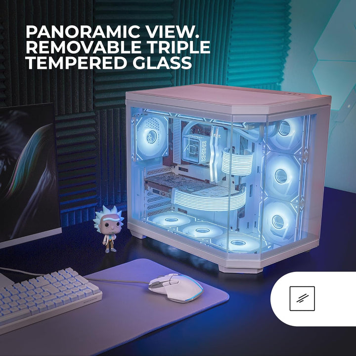 Mars Gaming MC-3TCORE, Custom ATX Gaming Gehäuse, Abnehmbares Fenster aus Dreifachglas, Dual-Kamera,