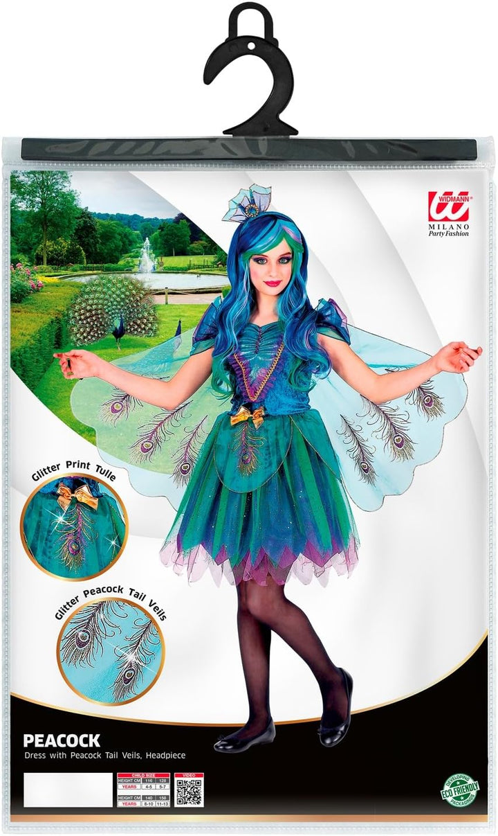"PEACOCK" (dress with peacock tail veils, headpiece) - (128 cm / 5-7 Years), 128