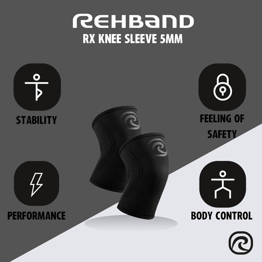 Rehband Kniebandage Kraftsport, Kniestütze für Cross Fit & schweres Training, Knee Sleeve aus 5 mm N